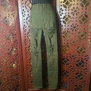 Fashionova high waist ripped green denim jeans